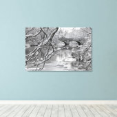 冬の川凍ってい上のアーチ橋 キャンバスプリント (インサイチュ (ウッドフロア))