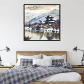 冬の川沿いの山門 キャンバスプリント (インサイチュ (寝室))