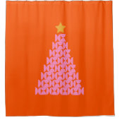 冬の市場02クリスマスツリーピンクとオレンジ シャワーカーテン (正面)