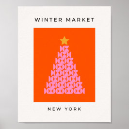 冬の市場02クリスマスツリーピンクとオレンジ ポスター