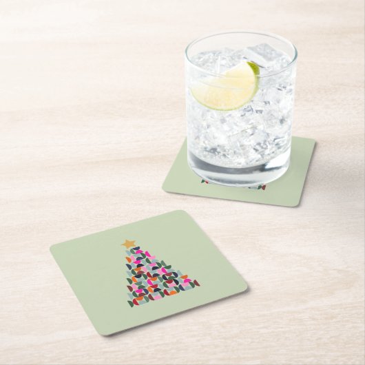 冬の市場06クリスマスツリーグカラフルリーン スクエアペーパーコースター (インサイチュ)