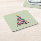 冬の市場06クリスマスツリーグカラフルリーン スクエアペーパーコースター (アングル)