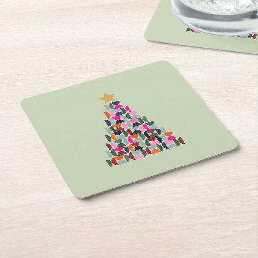 冬の市場06クリスマスツリーグカラフルリーン スクエアペーパーコースター (アングル)