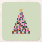 冬の市場06クリスマスツリーグカラフルリーン スクエアペーパーコースター (正面)