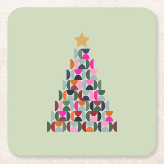 冬の市場06クリスマスツリーグカラフルリーン スクエアペーパーコースター (正面)