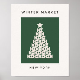 冬の市場07ヴィンテージグリーンクリスマスツリー ポスター