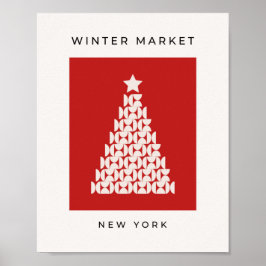 冬の市場08ヴィンテージ赤クリスマスツリー ポスター