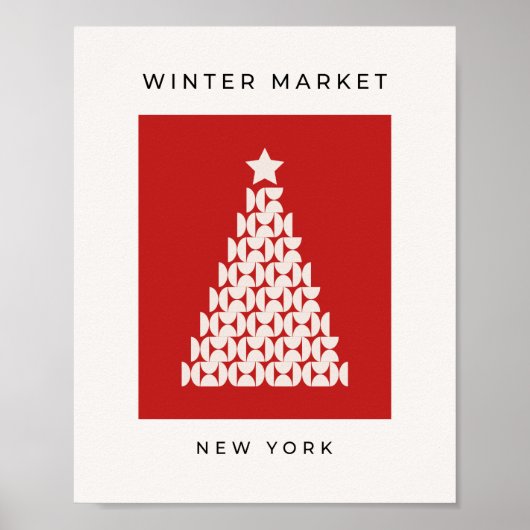 冬の市場08ヴィンテージ赤クリスマスツリー ポスター (正面)