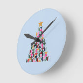 冬の市場10カラフルクリスマスツリー ラウンド壁時計 (傾斜)