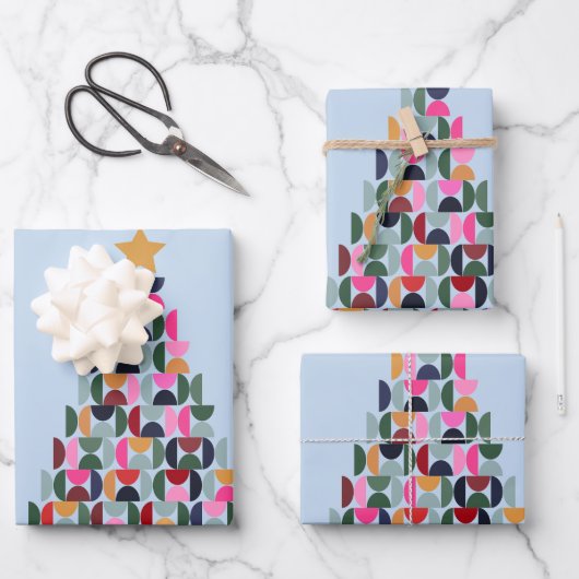 冬の市場10カラフルクリスマスツリー ラッピングペーパーシート (正面)