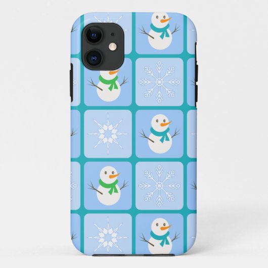 冬の市松模様の雪だるまと雪の結晶 Case-Mate iPhoneケース (裏面)