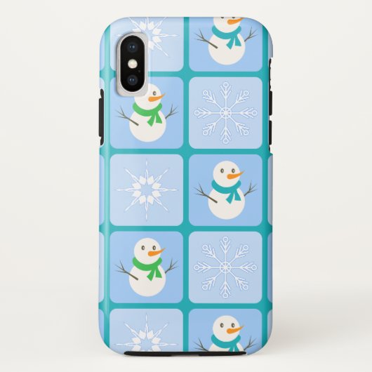 冬の市松模様の雪だるまと雪の結晶 Case-Mate iPhoneケース (裏面)