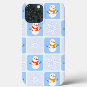 冬の市松模様の雪だるまと雪の結晶 iPhone 13 PRO MAXケース