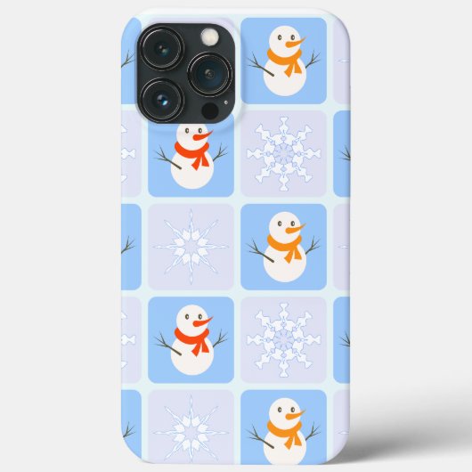 冬の市松模様の雪だるまと雪の結晶 Case-Mate iPhoneケース (裏面)