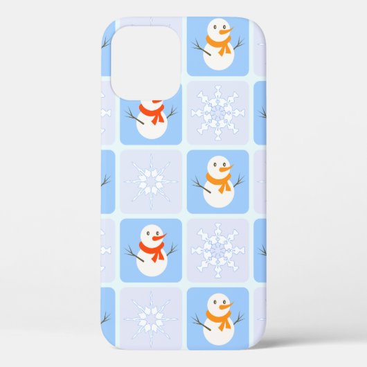 冬の市松模様の雪だるまと雪の結晶 Case-Mate iPhoneケース (裏面)