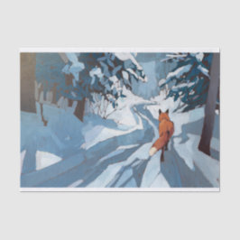 冬の帰り道、雪の孤独な狐 薄葉紙