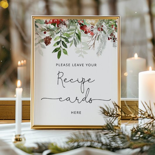 冬の常緑にレシピカードを置いてください ポスター