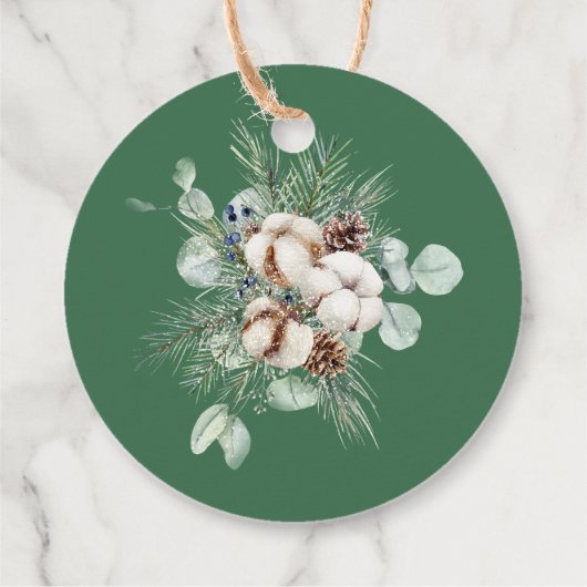 冬の常緑の松の木の赤ちゃんシャワー フェイバータグ (裏面)