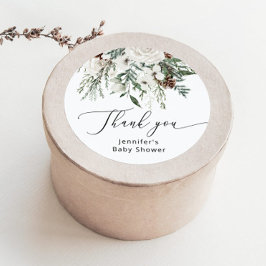 冬の常緑の松の木の赤ちゃんシャワー ラウンドシール