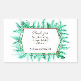 冬の常緑の水色の緑の松ありがとう 長方形シール
