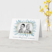 冬の常緑の群葉の水彩画の青の休日 カード (黄色い花)