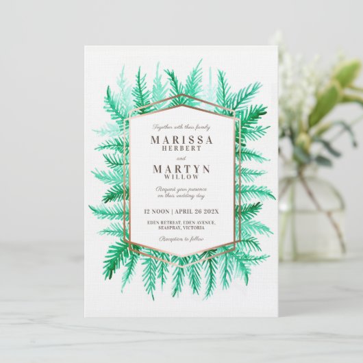 冬の常緑の葉の水の色の緑結婚の 招待状 (スタンド正面)