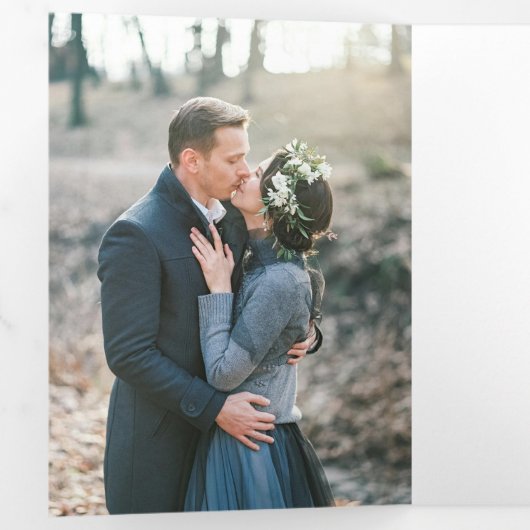 冬の常緑の青いトウヒ写真の冬の結婚式 三つ折りプログラム (内部最初)