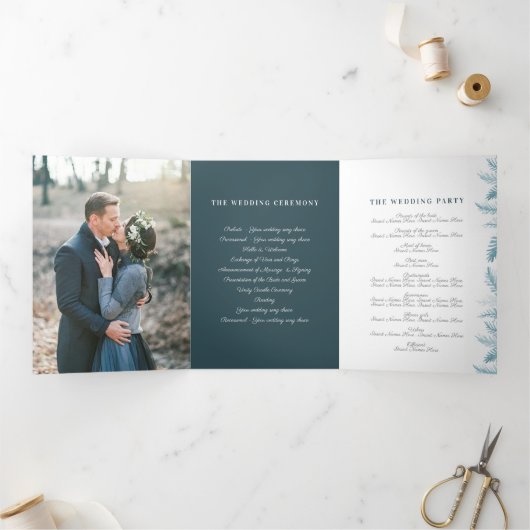 冬の常緑の青いトウヒ写真の冬の結婚式 三つ折りプログラム (内部)