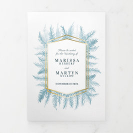 冬の常緑の青いトウヒ写真の冬の結婚式 三つ折りプログラム