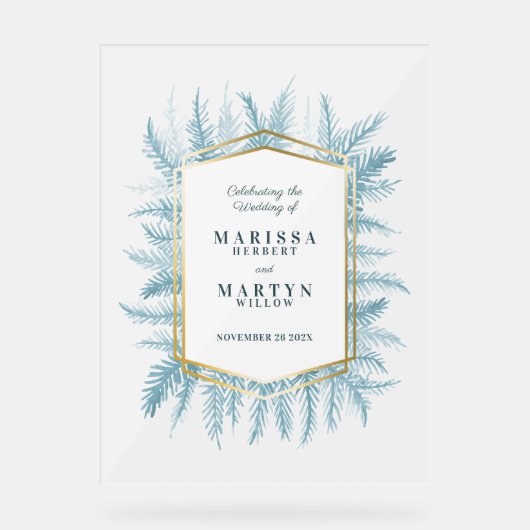 冬の常緑の青いトウヒ結婚アートのエントリ アクリルサイン (正面)