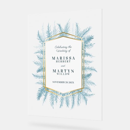 冬の常緑の青いトウヒ結婚アートのエントリ アクリルサイン (傾斜)