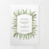 冬の常緑オリーブ緑の写真冬の結婚式 三つ折りプログラム (カバー)