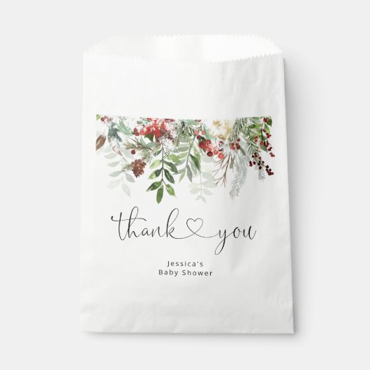 冬の常緑フェスティバルの葉の赤ちゃんシャワー フェイバーバッグ (正面)