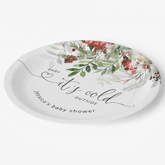 冬の常緑フェスティバルの葉の赤ちゃんシャワー ペーパープレート (アングル)