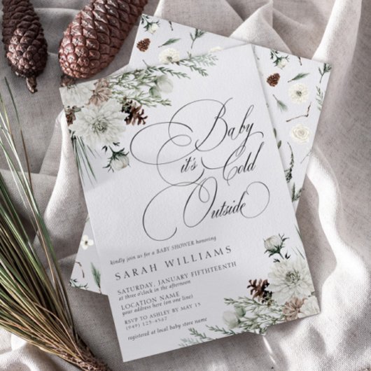 冬の常緑ベビーその冷たい外の赤ちゃんシャワー 招待状