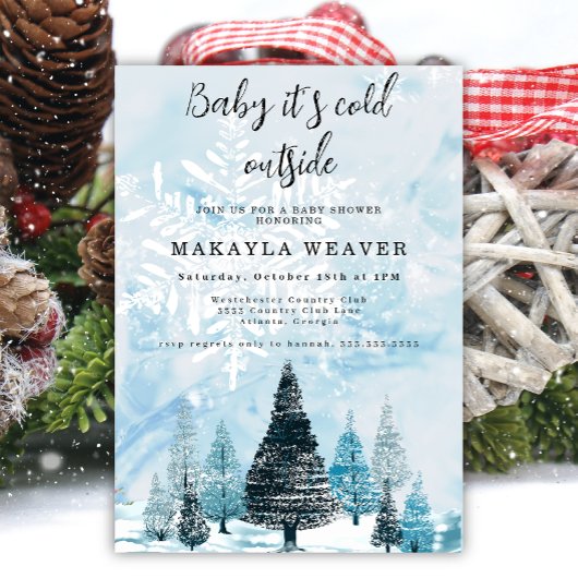 冬の常緑ベビーその冷たい外の赤ちゃんシャワー 招待状