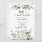 冬の常緑ベビーその冷たい外の赤ちゃんシャワー 招待状 (正面)