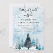 冬の常緑ベビーその冷たい外の赤ちゃんシャワー 招待状 (正面)