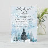 冬の常緑ベビーその冷たい外の赤ちゃんシャワー 招待状 (スタンド正面)