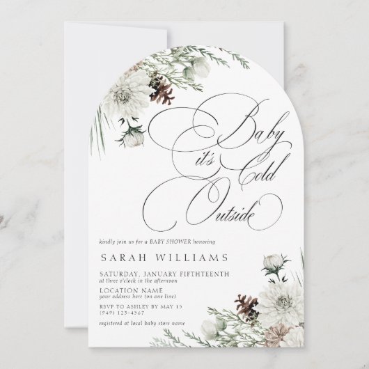 冬の常緑ベビーその冷たい外の赤ちゃんシャワー 招待状 (正面)