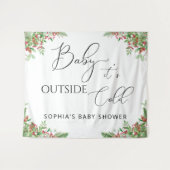 冬の常緑ベビー外は寒い タペストリー (正面(横))