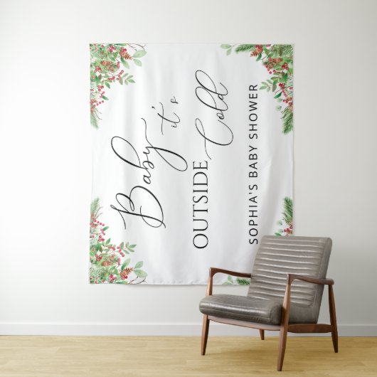 冬の常緑ベビー外は寒い タペストリー (インサイチュ)