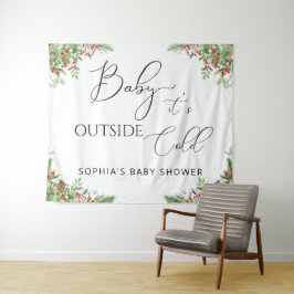 冬の常緑ベビー外は寒い タペストリー