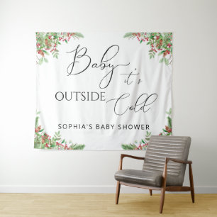 冬の常緑ベビー外は寒い タペストリー