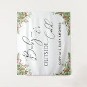 冬の常緑ベビー外は寒い タペストリー (正面)