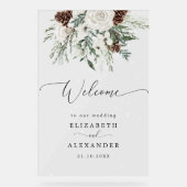 冬の常緑優雅な結婚式へようこそ アクリルサイン (正面)