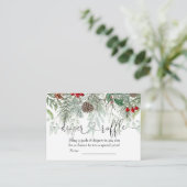 冬の常緑松の赤ちゃんシャワーおむつラッフル エンクロージャーカード (スタンド正面)