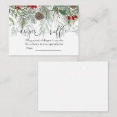 冬の常緑松の赤ちゃんシャワーおむつラッフル エンクロージャーカード (正面/裏面)