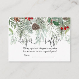 冬の常緑松の赤ちゃんシャワーおむつラッフル エンクロージャーカード