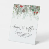 冬の常緑松の赤ちゃんシャワーおむつラッフル 台座サイン (正面)